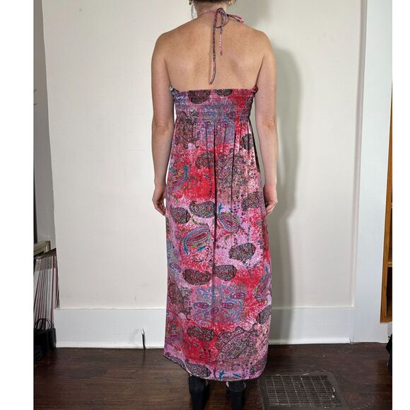 Vintage Pink Floral Multi Halter Midi Dress Size M - Picture 2 of 7